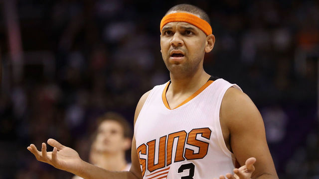 PHOENIX, AZ - DECEMBER 15: Jared Dudley #3 of the Phoenix Suns reacts to a foul call during the second half of the NBA game against the San Antonio Spurs at Talking Stick Resort Arena on December 15, 2016 in Phoenix, Arizona. The Spurs defeated the Suns 107-92.