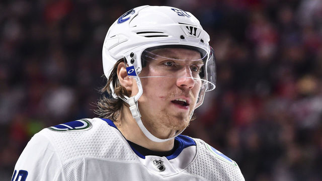 MONTREAL, QC - JANUARY 07: Markus Granlund #60 of the Vancouver Canucks looks on against the Montreal Canadiens during the NHL game at the Bell Centre on January 7, 2018 in Montreal, Quebec, Canada. The Montreal Canadiens defeated the Vancouver Canucks 5-2.