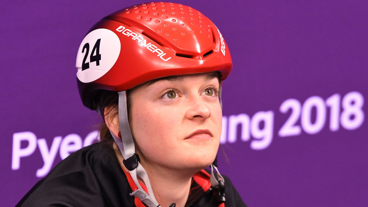 GANGNEUNG, SOUTH KOREA - FEBRUARY 13: Kim Boutin of Canada prepares before the Ladies' 500m Short Track Speed Skating final on day four of the PyeongChang 2018 Winter Olympic Games at Gangneung Ice Arena on February 13, 2018 in Gangneung, South Korea.