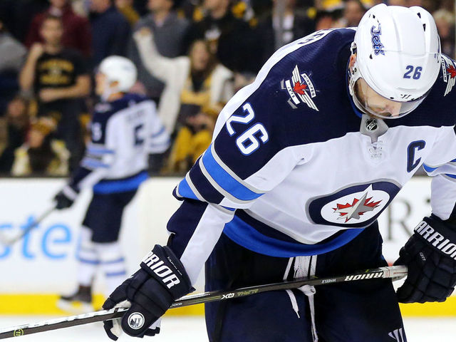 BOSTON, MA - DECEMBER 21: Blake Wheeler #26 of the Winnipeg Jets reacts during the third period against the Boston Bruins at TD Garden on December 21, 2017 in Boston, Massachusetts. The Bruins defeat the Jets 2-1 in a shoot out.
