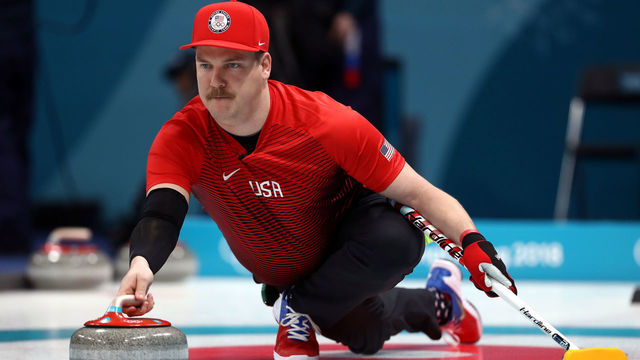 PYEONGCHANG-GUN, SOUTH KOREA - FEBRUARY 08: Matt Hamilton of the United States delivers a stone against Olympic Athletes from Russia in the Curling Mixed Doubles Round Robin Session 1 during the PyeongChang 2018 Winter Olympic Games at Gangneung Curling Centre on February 8, 2018 in Pyeongchang-gun, South Korea.