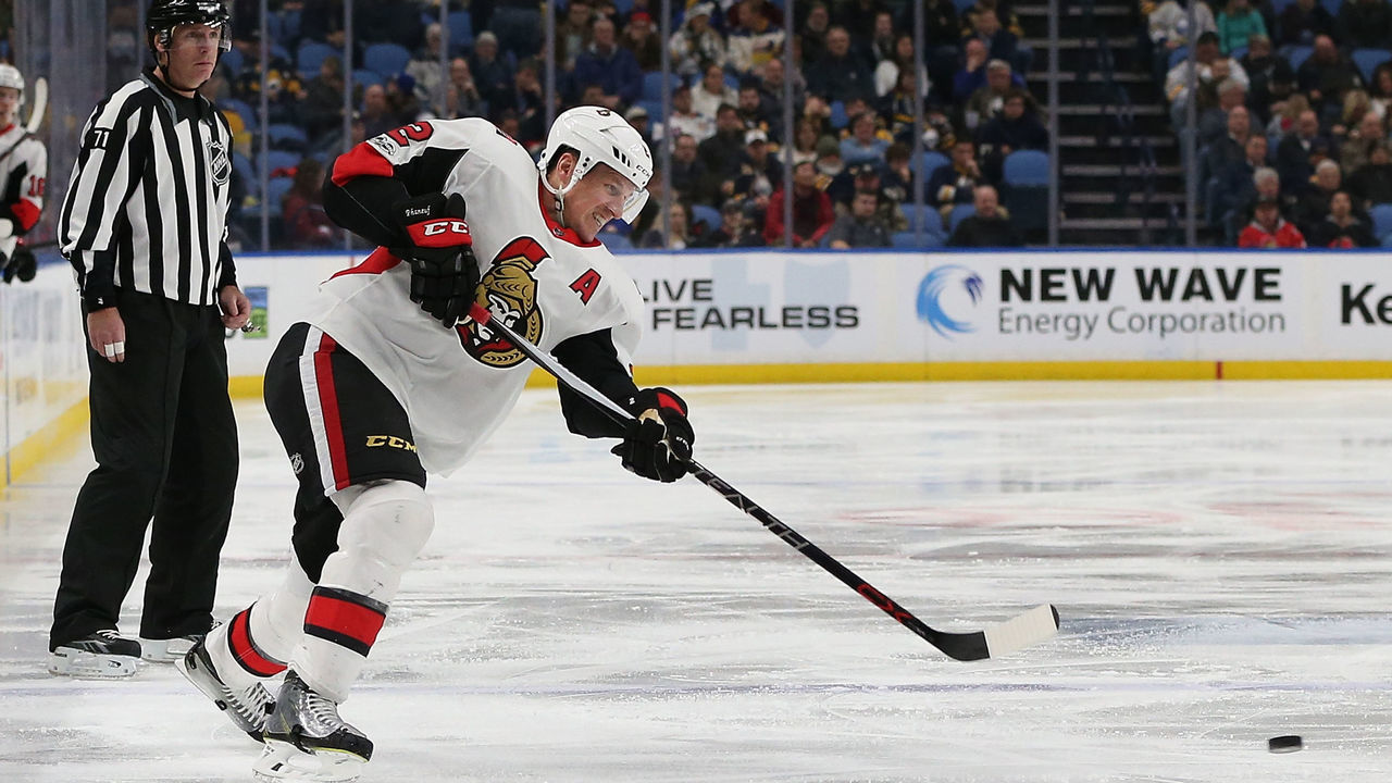 BUFFALO, NY - DECEMBER 12: Dion Phaneuf #2 of the Ottawa Senators during the game against the Buffalo Sabres at the KeyBank Center on December 12, 2017 in Buffalo, New York.