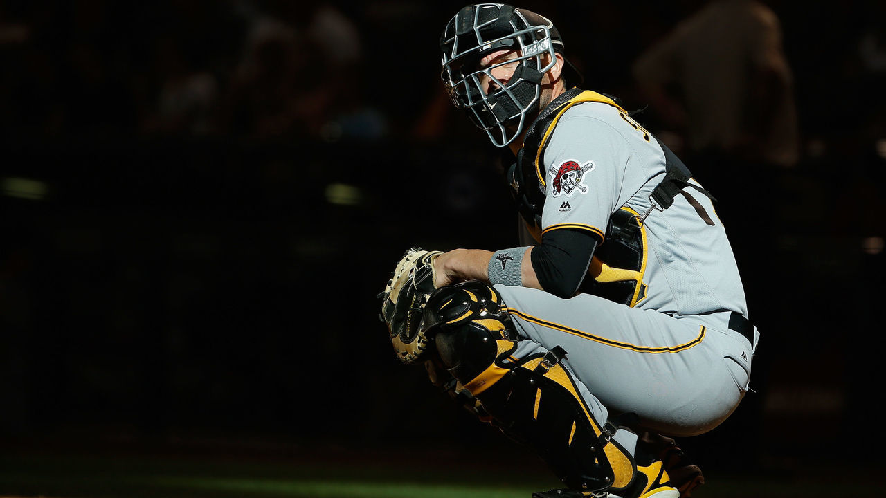 PHOENIX, AZ - APRIL 24: Catcher Chris Stewart #19 of the Pittsburgh Pirates during the MLB game against the Arizona Diamondbacks at Chase Field on April 24, 2016 in Phoenix, Arizona.