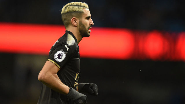Leicester City's Algerian midfielder Riyad Mahrez runs during the English Premier League football match between Manchester City and Leicester City at the Etihad Stadium in Manchester, north west England, on February 10, 2018. / AFP PHOTO / Oli SCARFF /