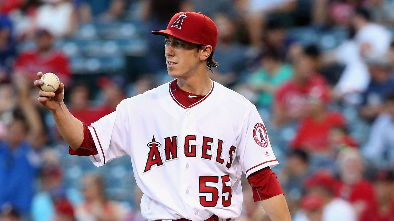 ANAHEIM, CA - JULY 19: Tim Lincecum #55 of the Los Angeles Angels of Anaheim reacts to giving up a solo homerun to Robinson Chirinos #61 of the Texas Rangers during the second inning of a baseball game at Angel Stadium of Anaheim on July 19, 2016 in Anaheim, California.