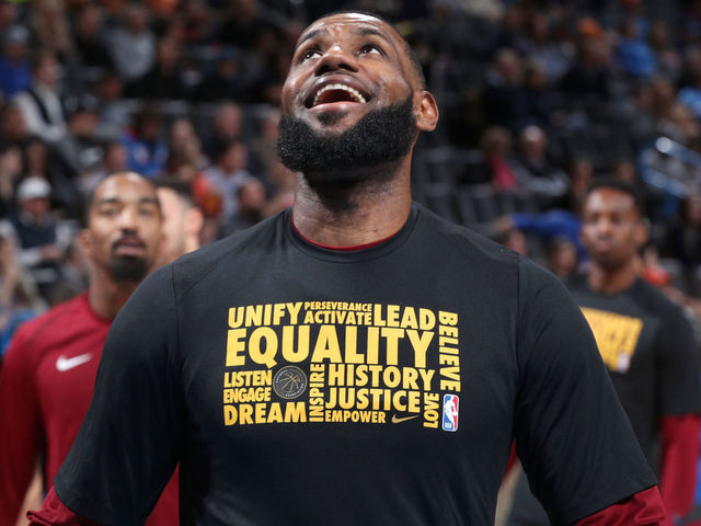 OKLAHOMA CITY, OK - FEBRUARY 13: LeBron James #23 of the Cleveland Cavaliers warms up before the game against the Oklahoma City Thunder on February 13, 2018 at Chesapeake Energy Arena in Oklahoma City, Oklahoma. NOTE TO USER: User expressly acknowledges and agrees that, by downloading and/or using this photograph, user is consenting to the terms and conditions of the Getty Images License Agreement. Mandatory Copyright Notice: Copyright 2018 NBAE