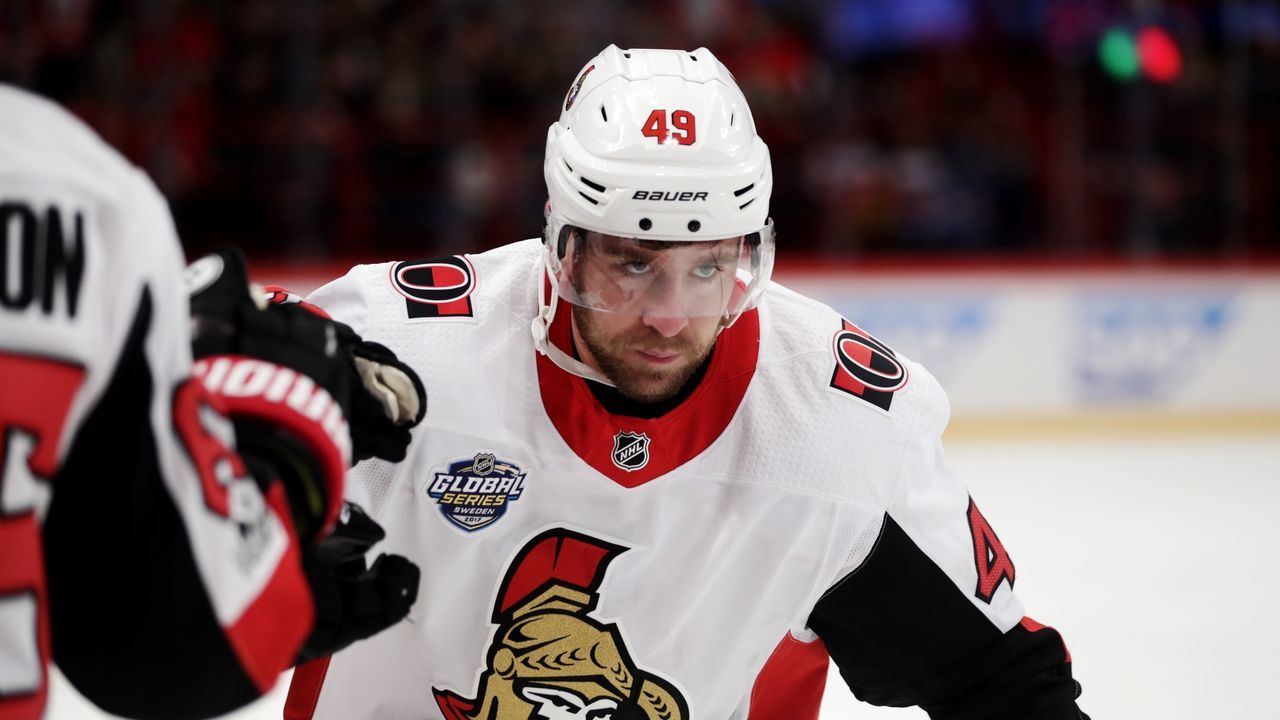 STOCKHOLM, SWEDEN - NOVEMBER 10: Christopher DiDomenico #49 of Ottawa Senators during the 2017 SAP NHL Global Series match between Ottawa Senators and Colorado Avalanche at Ericsson Globe on November 10, 2017 in Stockholm, Sweden.