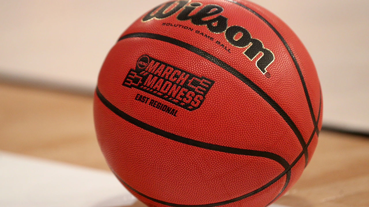 NEW YORK, NY - MARCH 24: A detailed view of a Wilson Basketball with a NCAA March Madness logo on it during the first half between the Wisconsin Badgers and the Florida Gators during the 2017 NCAA Men's Basketball Tournament East Regional at Madison Square Garden on March 24, 2017 in New York City.
