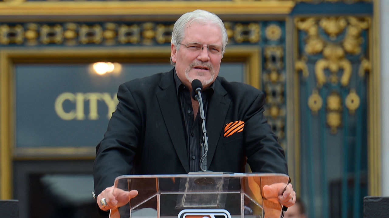 SAN FRANCISCO, CA - OCTOBER 31: Senior Vice President and General Manager Brian Sabean of the San Francisco Giants speaks to the San Francisco Giants fans during the Giants' victory parade and celebration on October 31, 2012 in San Francisco, California. The Giants celebrated their 2012 World Series victory over the Detroit Tigers.