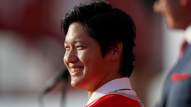ANAHEIM, CA - DECEMBER 09: Shohei Ohtani speaks onstage during a press conference introducing Ohtani to the Los Angeles Angels of Anaheim at Angel Stadium of Anaheim on December 9, 2017 in Anaheim, California.