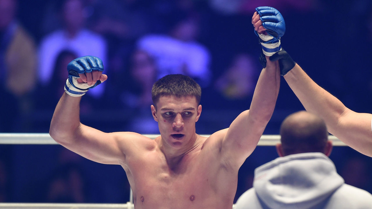 SAITAMA, JAPAN - DECEMBER 29: Vadim Nemkov of Russia of reacts after defeating Goran Reljic of Croatia in ther bout Rizin Fighting GP Tournament during the Rizin Saraba Fiesta at Saitama Super Arena on December 29, 2015 in Saitama, Japan.