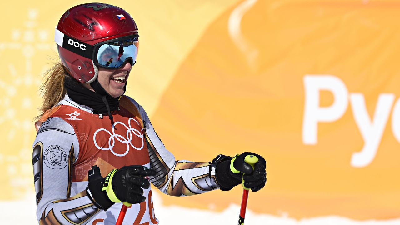 PYEONGCHANG-GUN, SOUTH KOREA - FEBRUARY 17: Ester Ledecka of Czech Republic celebrates during the Alpine Skiing Women's Super-G at Jeongseon Alpine Centre on February 17, 2018 in Pyeongchang-gun, South Korea.