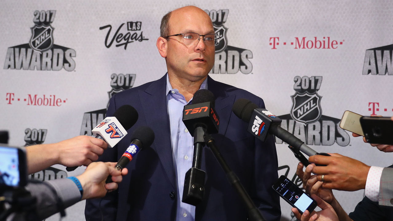 LAS VEGAS, NV - JUNE 20: General manager Peter Chiarelli of the Edmonton Oilers is interviewed during media availability for the 2017 NHL Awards at Encore Las Vegas on June 20, 2017 in Las Vegas, Nevada.