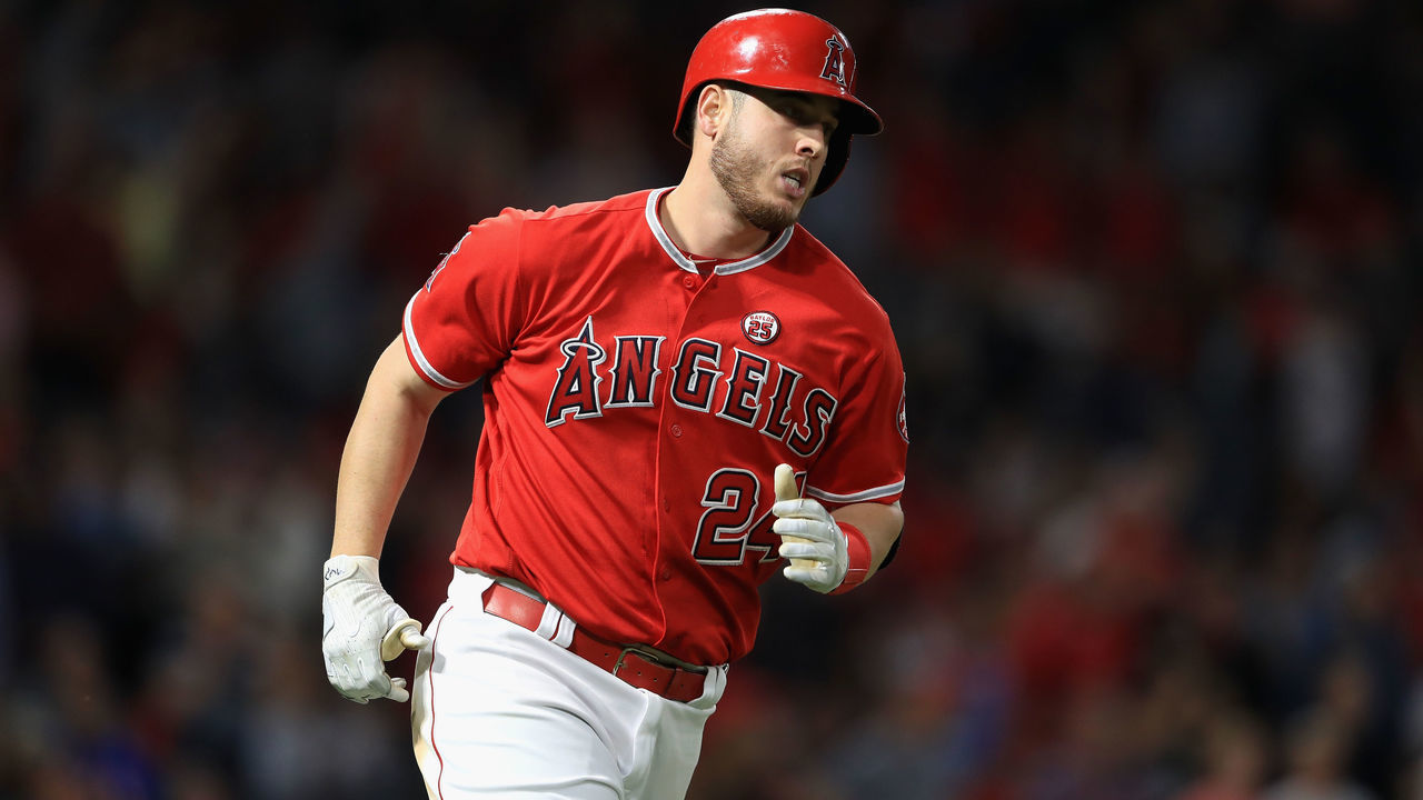 ANAHEIM, CA - SEPTEMBER 20: C.J. Cron #24 of the Los Angeles Angels of Anaheim runs to first base after hitting a solo homerun during the fifth inning of a game against the Cleveland Indians at Angel Stadium of Anaheim on September 20, 2017 in Anaheim, California.