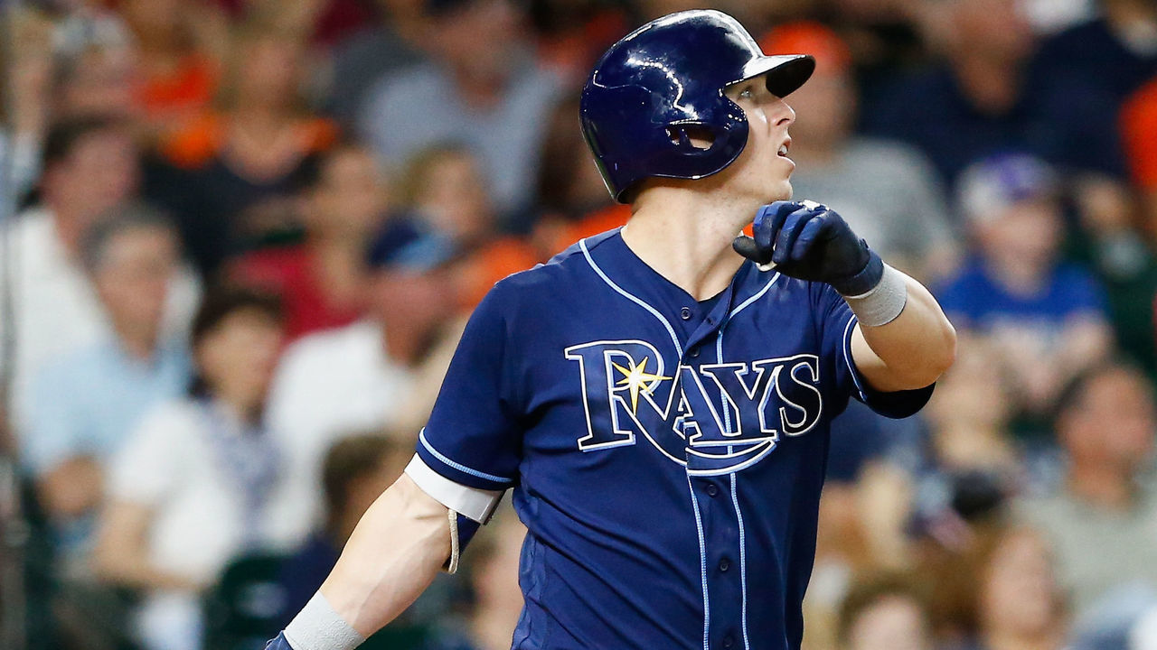 HOUSTON, TX - JULY 31: Corey Dickerson #10 of the Tampa Bay Rays hits a home run in the third inning against the Houston Astros at Minute Maid Park on July 31, 2017 in Houston, Texas.