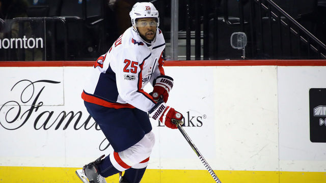 NEW YORK, NY - DECEMBER 11: Devante Smith-Pelly #25 of the Washington Capitals skates against the New York Islanders at the Barclays Center on December 11, 2017 in the Brooklyn borough of New York City. The Islanders defeated the Capitals 3-1.