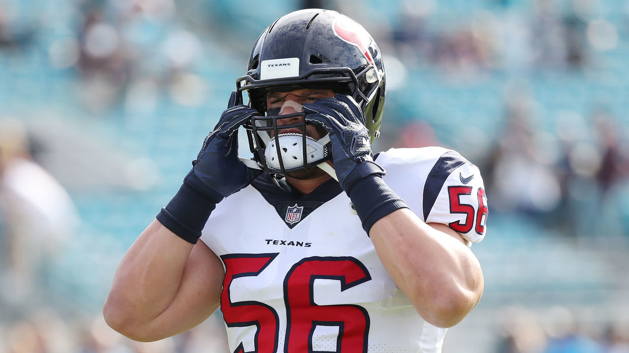 JACKSONVILLE, FL - DECEMBER 17: Brian Cushing #56 of the Houston Texans warms up on the field prior to the start of their game against the Jacksonville Jaguars at EverBank Field on December 17, 2017 in Jacksonville, Florida.