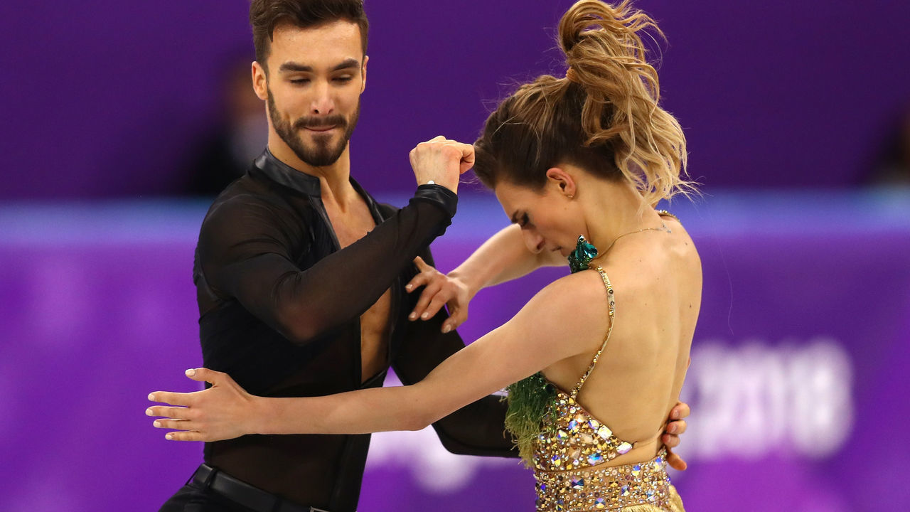 GANGNEUNG, SOUTH KOREA - FEBRUARY 19: Gabriella Papadakis and Guillaume Cizeron of France compete during the Figure Skating Ice Dance Short Dance on day 10 of the PyeongChang 2018 Winter Olympic Games at Gangneung Ice Arena on February 19, 2018 in Pyeongchang-gun, South Korea.