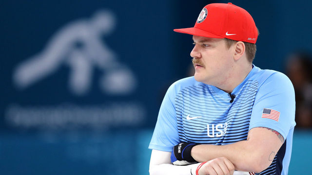 GANGNEUNG, SOUTH KOREA - FEBRUARY 19: Matt Hamilton of the United States of America looks on during Men's Round Robin Session 9 on day 10 of the PyeongChang 2018 Winter Olympic Games at Gangneung Curling Centre on February 19, 2018 in Pyeongchang-gun, South Korea.