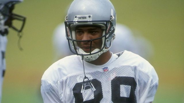 25 Jul 1998: Wide receiver Rae Carruth #89 of the Carolina Panthers looks on during the 1998 Carolina Panthers Training Camp at the Wofford College in Spartanburg, South Carolina. Mandatory Credit: Erik Perel /Allsport