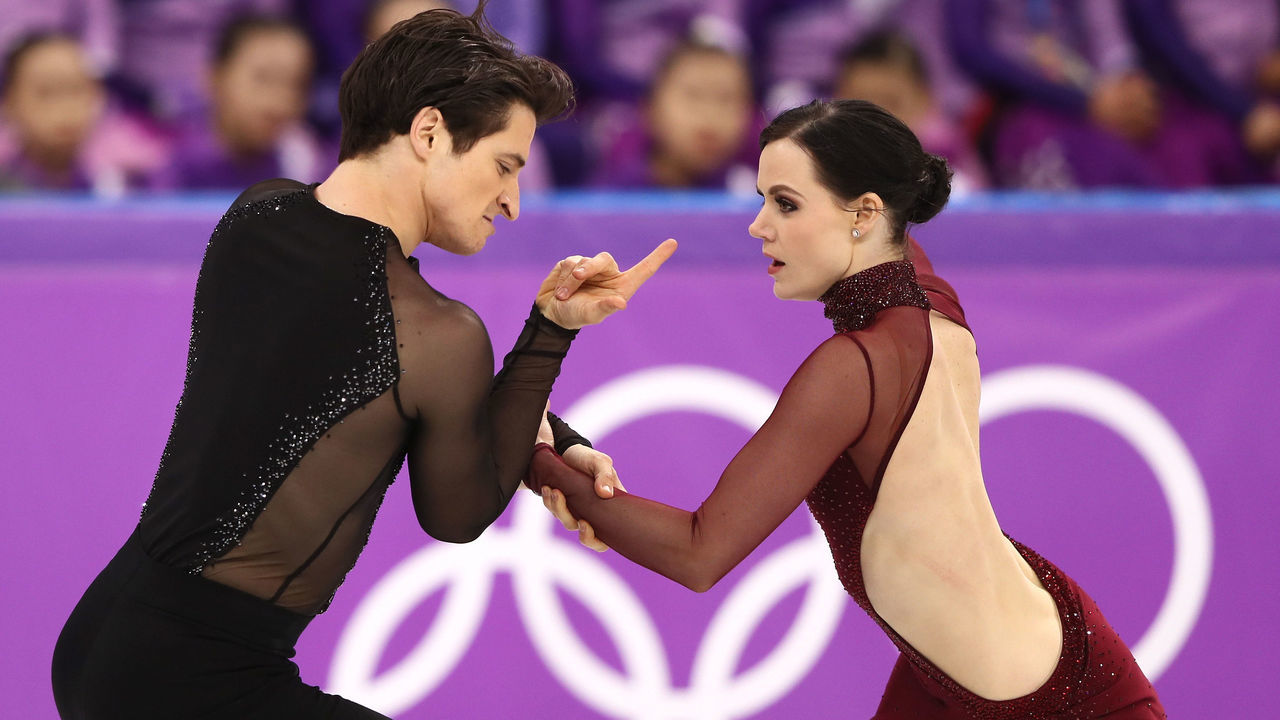 GANGNEUNG, SOUTH KOREA - FEBRUARY 20: Tessa Virtue and Scott Moir of Canada compete in the Figure Skating Ice Dance Free Dance on day eleven of the PyeongChang 2018 Winter Olympic Games at Gangneung Ice Arena on February 20, 2018 in Gangneung, South Korea.