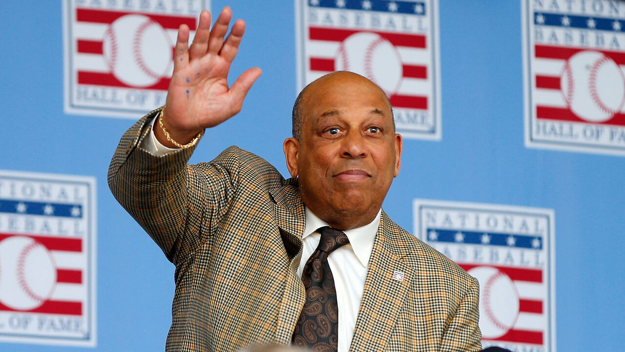 COOPERSTOWN, NY - JULY 27: Hall of Famer Orlando Cepeda is introduced during the Baseball Hall of Fame induction ceremony at Clark Sports Center on July 27, 2014 in Cooperstown, New York.