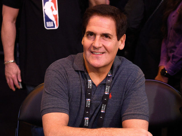 LOS ANGELES, CA - FEBRUARY 17: Dallas Mavericks owner Mark Cuban and J. Cole attend the 2018 JBL Three-Point Contest at Staples Center on February 17, 2018 in Los Angeles, California.