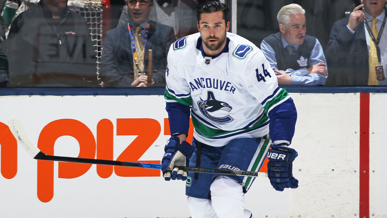 TORONTON, ON - JANUARY 6: Erik Gudbranson #44 of the Vancouver Canucks skates during the warm-up prior to playing against the Toronto Maple Leafs in an NHL game at the Air Canada Centre on January 6, 2018 in Toronto, Ontario, Canada. The Maple Leafs defeated the Canucks 3-2 in an overtime shoot-out.