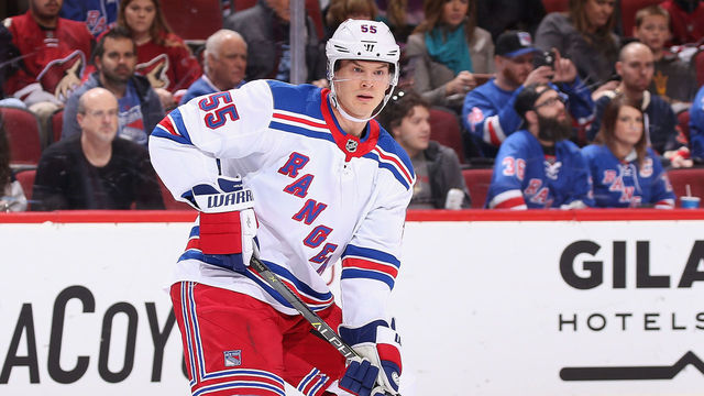 GLENDALE, AZ - JANUARY 06: Nick Holden #55 of the New York Rangers in action during the NHL game against the Arizona Coyotes at Gila River Arena on January 6, 2018 in Glendale, Arizona. The Rangers defeated the Coyotes 2-1 in an overtime shootout.