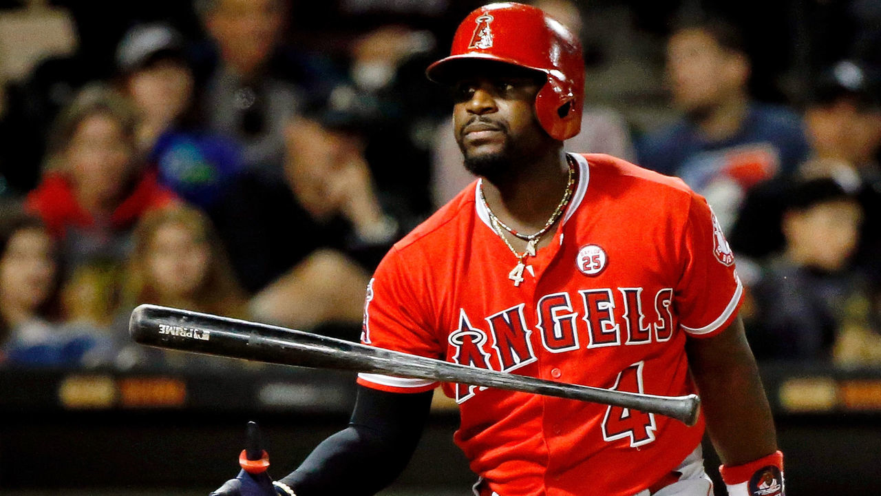 CHICAGO, IL - SEPTEMBER 27: Brandon Phillips #4 of the Los Angeles Angels of Anaheim tosses his bat after a ball was called on a pitch by Reynaldo Lopez #40 of the Chicago White Sox (not pictured) during the sixth inning at Guaranteed Rate Field on September 27, 2017 in Chicago, Illinois.