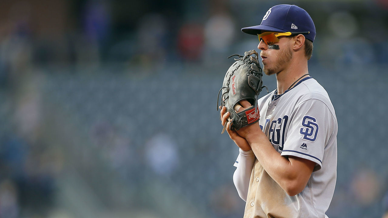 DENVER, CO - SEPTEMBER 17: Wil Myers #4 of the San Diego Padres during a regular season MLB game between the Colorado Rockies and the visiting San Diego Padres at Coors Field on September 17, 2017 in Denver, Colorado.