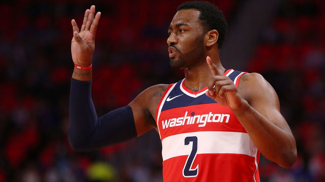DETROIT, MI - JANUARY 19: John Wall #2 of the Washington Wizards calls a play while playing the Detroit Pistons during the second half at Little Caesars Arena on January 19, 2018 in Detroit, Michigan. Washington won the game 122-112.