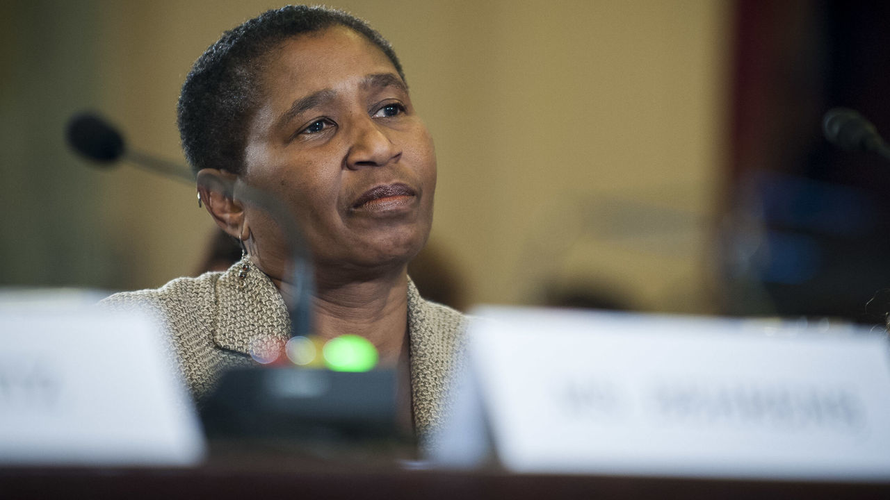 WASHINGTON, DC - DECEMBER 2: Michele Roberts, executive director of the National Basketball Players Association testifies before the Senate Commerce, Science and Transportation Committee on Capitol Hill on December 2, 2014 in Washington, DC. The committee was holding a hearing on addressing domestic violence in professional sports.