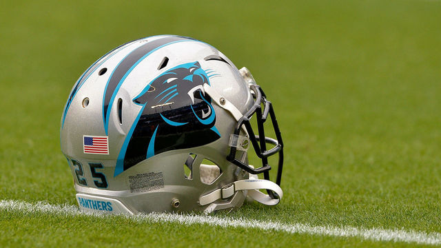 CHARLOTTE, NC - DECEMBER 11: A detailed view of a Carolina Panthers helmet during pregame against the San Diego Chargers at Bank of America Stadium on December 11, 2016 in Charlotte, North Carolina.