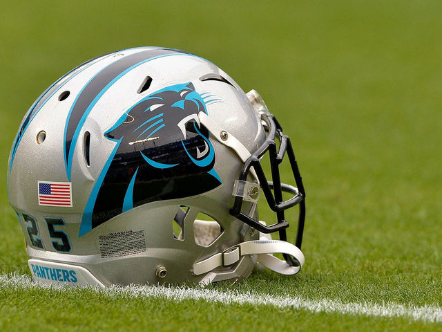 CHARLOTTE, NC - DECEMBER 11: A detailed view of a Carolina Panthers helmet during pregame against the San Diego Chargers at Bank of America Stadium on December 11, 2016 in Charlotte, North Carolina.