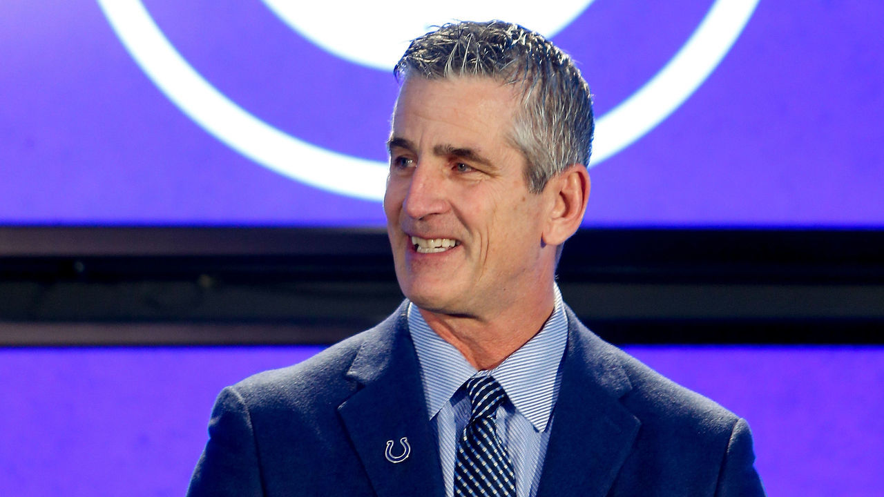 INDIANAPOLIS, IN - FEBRUARY 13: Head coach Frank Reich of the Indianapolis Colts addresses the media during his introductory press conference at Lucas Oil Stadium on February 13, 2018 in Indianapolis, Indiana.