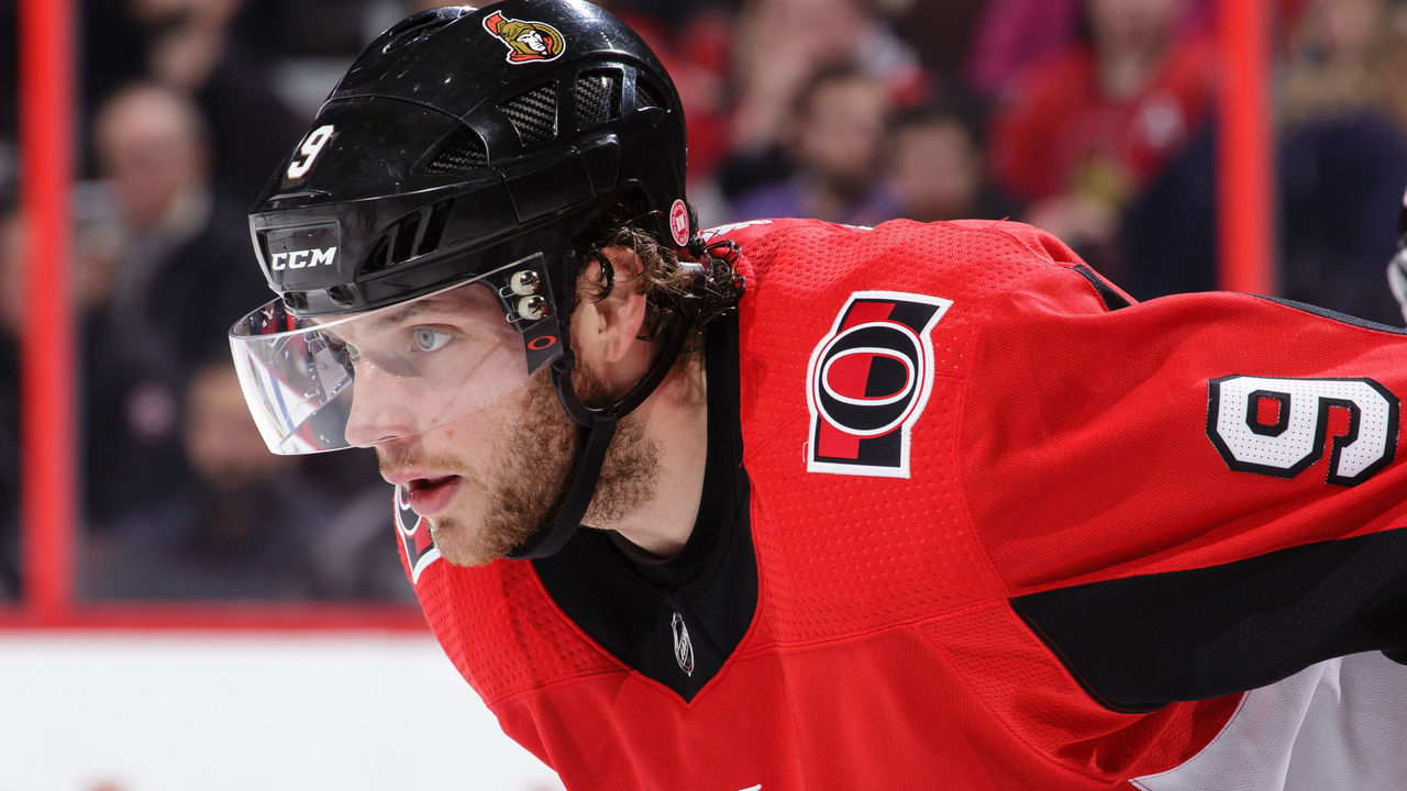 OTTAWA, ON - DECEMBER 4: Bobby Ryan #9 of the Ottawa Senators prepares for a faceoff against the New York Rangers at Canadian Tire Centre on December 4, 2017 in Ottawa, Ontario, Canada.