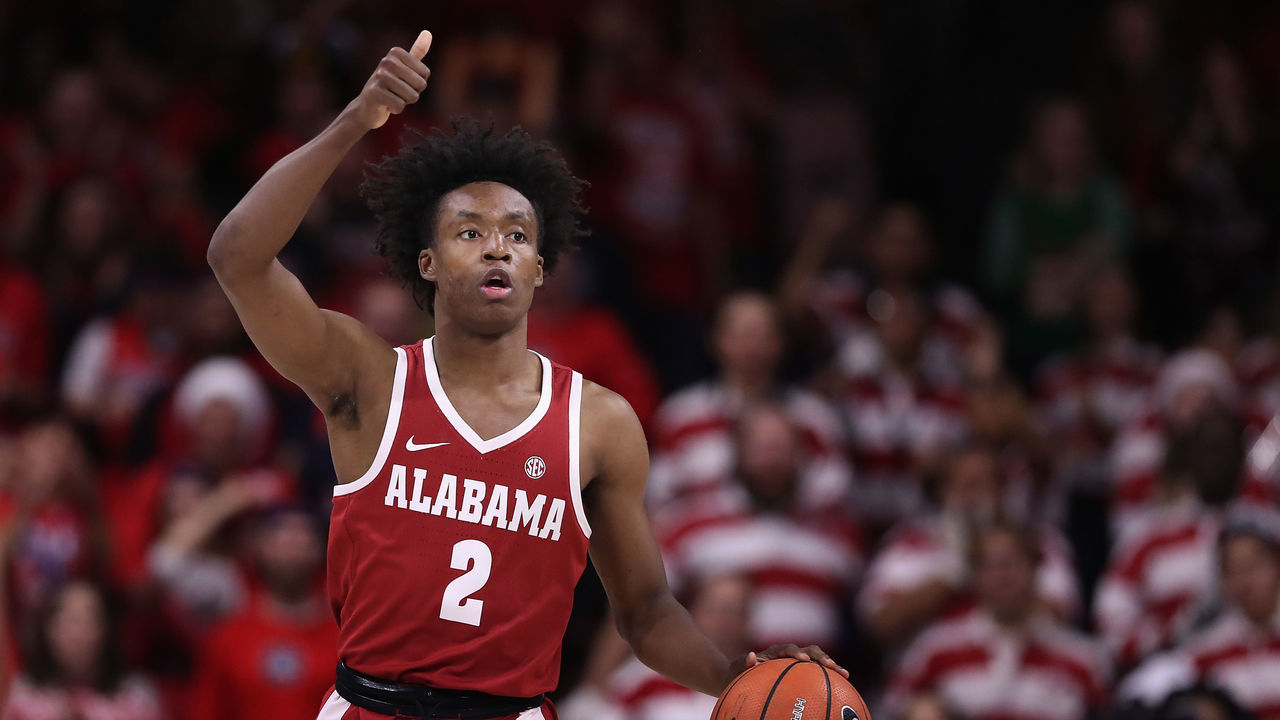 TUCSON, AZ - DECEMBER 09: Collin Sexton #2 of the Alabama Crimson Tide handles the ball during the first half of the college basketball game against the Arizona Wildcats at McKale Center on December 9, 2017 in Tucson, Arizona. The Cardinals defeated the Titans 12-7.