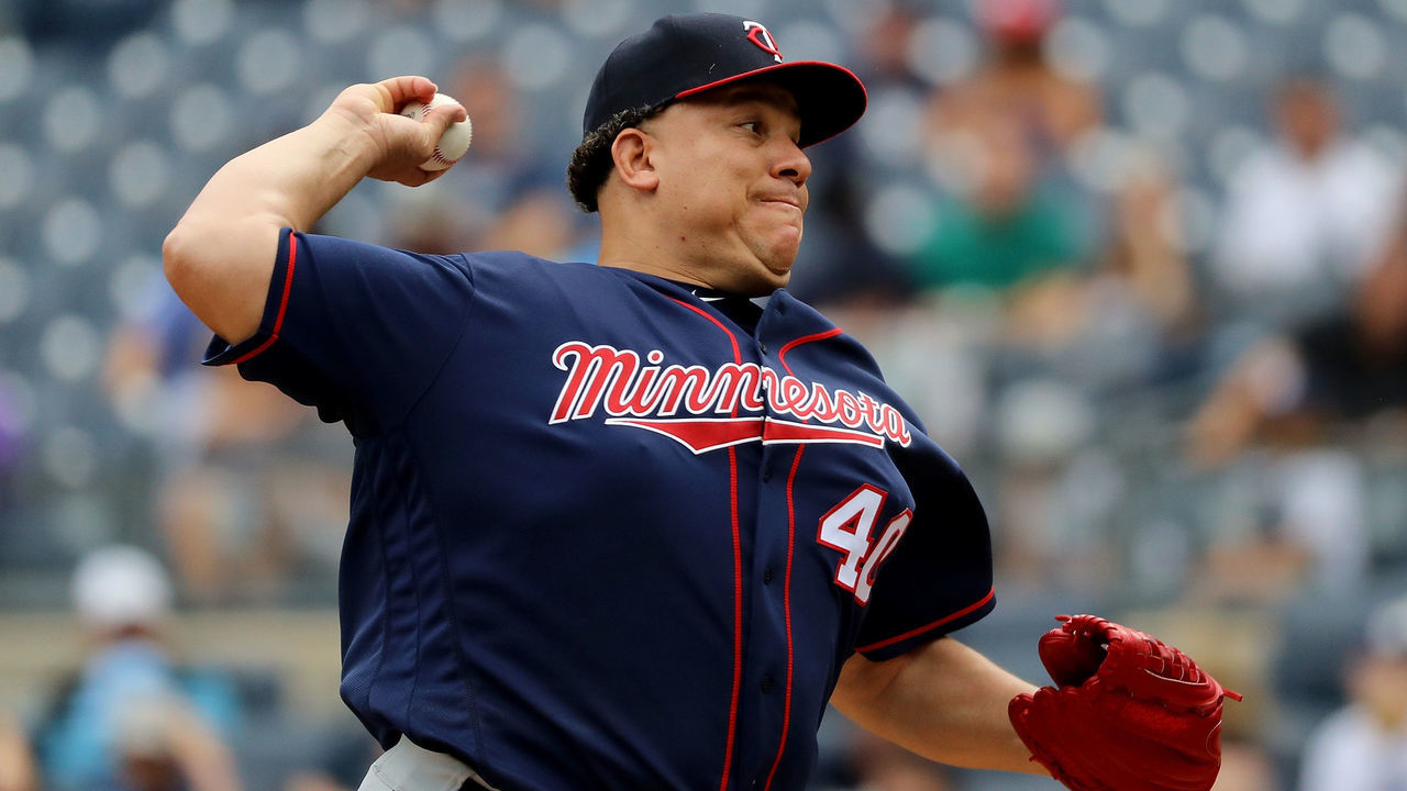 NEW YORK, NY - SEPTEMBER 20: Bartolo Colon #40 of the Minnesota Twins pitches during the first inning of a game against the New York Yankees on September 20, 2017 at Yankee Stadium in the Bronx borough of New York City.