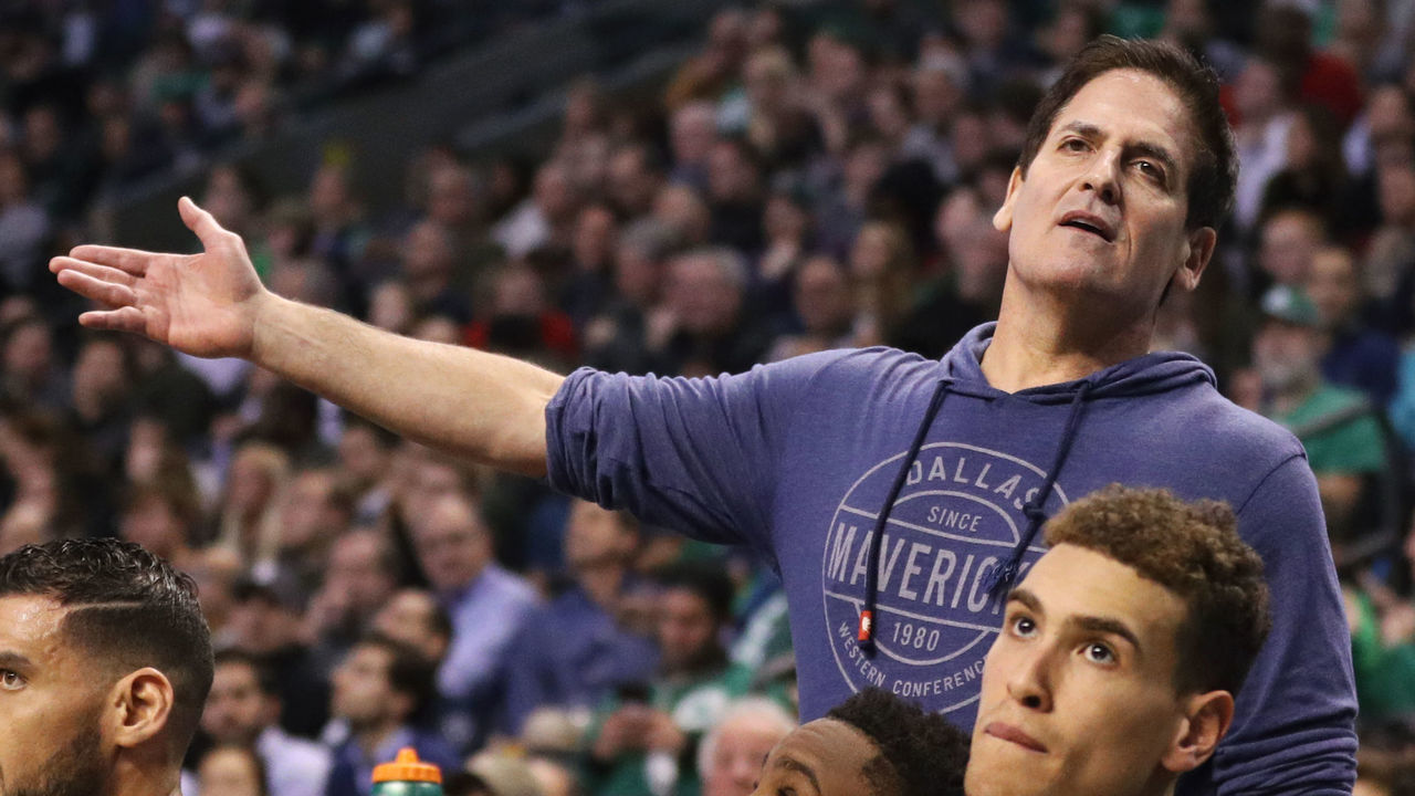 BOSTON, MA - DECEMBER 6: Dallas Mavericks owner Mark Cuban reacts to a call during the second half against the Boston Celtics at TD Garden on December 6, 2017 in Boston, Massachusetts. The Celtics defeat the Mavericks 97-90.