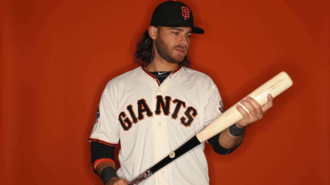 SCOTTSDALE, AZ - FEBRUARY 20: Brandon Crawford #35 of the San Francisco Giants poses on photo day during MLB Spring Training at Scottsdale Stadium on February 20, 2018 in Scottsdale, Arizona.