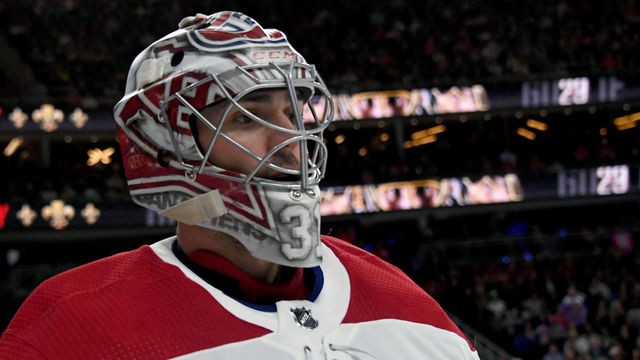 LAS VEGAS, NV - FEBRUARY 17: Carey Price #31 of the Montreal Canadiens takes a break during a stop in play in the second period of a game against the Vegas Golden Knights at T-Mobile Arena on February 17, 2018 in Las Vegas, Nevada. The Golden Knights won 6-3.