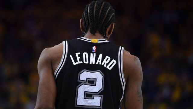 OAKLAND, CA - MAY 14: Kawhi Leonard #2 of the San Antonio Spurs stands on the court during Game One of the NBA Western Conference Finals against the Golden State Warriors at ORACLE Arena on May 14, 2017 in Oakland, California.