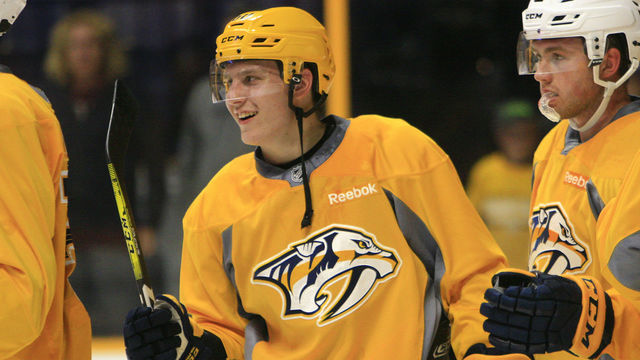NASHVILLE, TN - JUNE 30: Nashville Predators 2017 first round draft pick Eeli Tolvanen (68) is shown during the 2017 Nashville Predators Future Stars game, held on June 30, 2017, at Bridgestone Arena in Nashville, Tennessee.