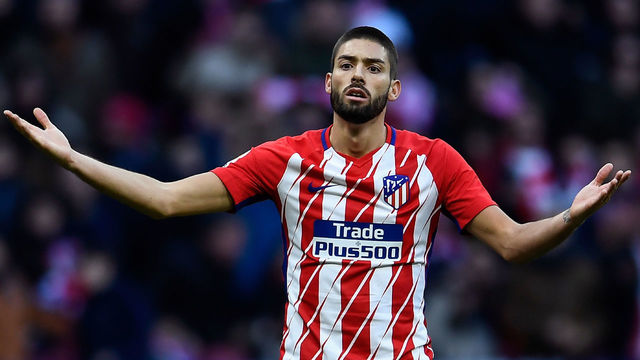 Atletico Madrid's Belgium forward Atletico Madrid's Belgian midfielder Yannick Ferreira-Carrasco gestures during the Spanish league football match between Club Atletico de Madrid and UD Las Palmas at the Wanda Metropolitano stadium in Madrid on January 28, 2018. / AFP PHOTO / OSCAR DEL POZO