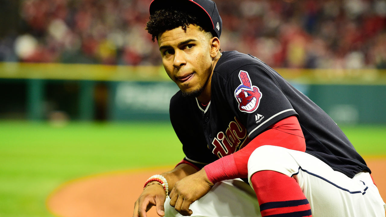CLEVELAND, OH - OCTOBER 11: Francisco Lindor #12 of the Cleveland Indians warms up prior to game five of the American League Divisional Series against the New York Yankees at Progressive Field on October 11, 2017 in Cleveland, Ohio.