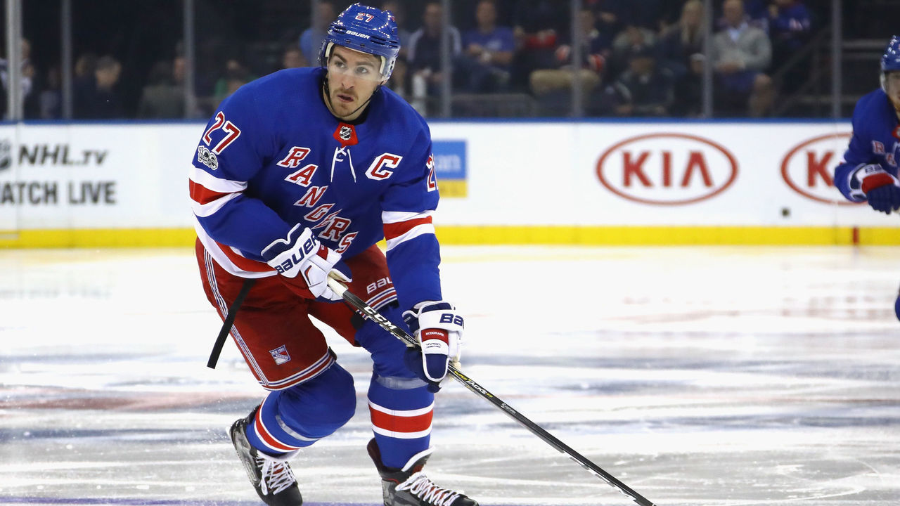 NEW YORK, NY - OCTOBER 08: Ryan McDonagh #27 of the New York Rangers skates against the Montreal Canadiens at Madison Square Garden on October 8, 2017 in New York City. The Rangers shutout the Canadiens 2-0.