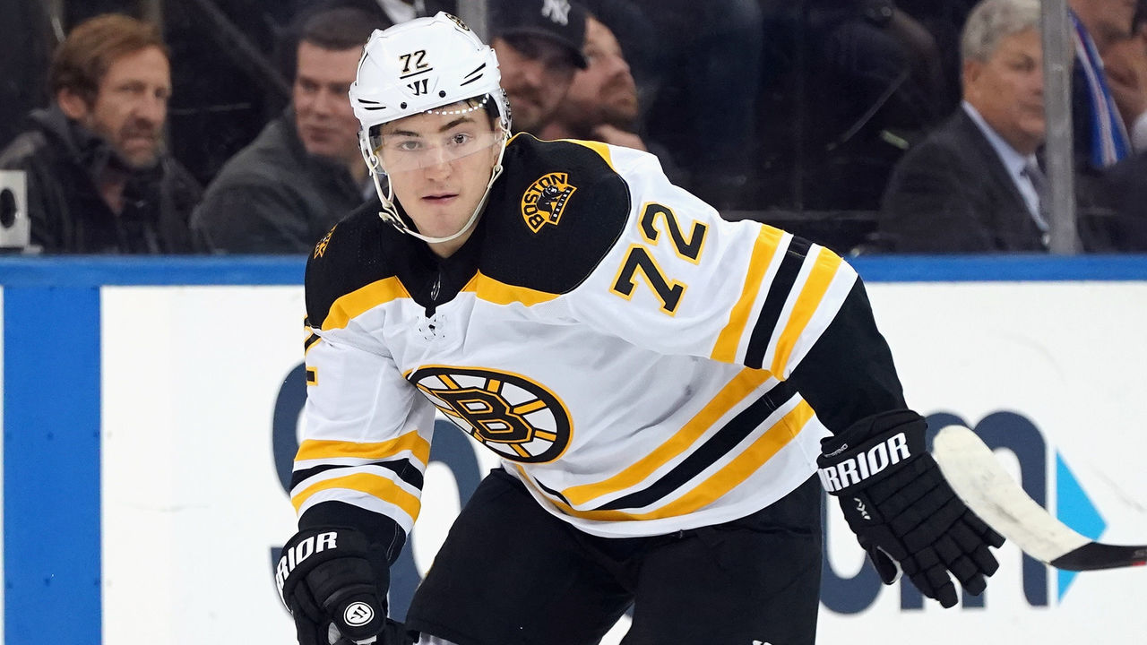 NEW YORK, NY - NOVEMBER 08: Frank Vatrano #72 of the Boston Bruins skates against the New York Rangers at Madison Square Garden on November 8, 2017 in New York City. The Rangers defeated the Bruins 4-2.