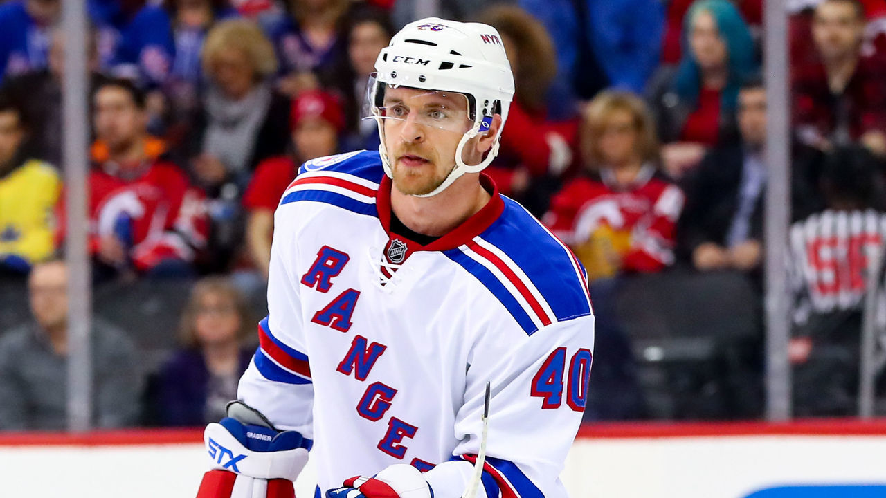 NEWARK, NJ - FEBRUARY 25: New York Rangers right wing Michael Grabner (40) skates during the second period of the National Hockey League game between the New Jersey Devils and the New York Rangers on February 25, 2017, at the Prudential Center in Newark,NJ.