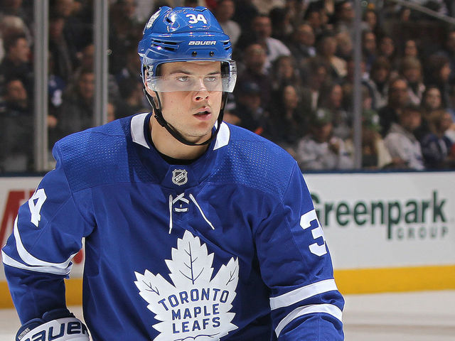TORONTO, ON - FEBRUARY 10: Auston Matthews #34 of the Toronto Maple Leafs skates against the Ottawa Senators during an NHL game at the Air Canada Centre on February 10, 2018 in Toronto, Ontario, Canada. The Maple Leafs defeated the Senators 6-3.